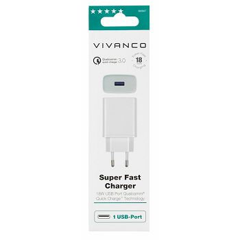 Strujni punjač VIVANCO 60807, QC 3.0, 18W, 3A USB, bijeli