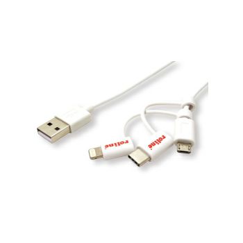 Roline USB2.0 kabel za punjenje i prijenos podataka, 8pin + MicroB + Type-C, 1.0m, bijeli