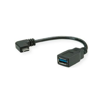 Roline USB3.2 Gen 1 kabel TIP A-C F/M kutni, 0.15m, crni