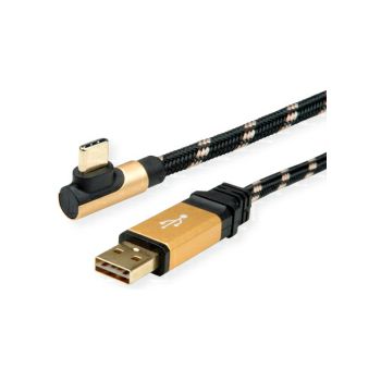 Roline GOLD USB2.0 kabel TIP A (M) - USB-C (M) kutni, 0.8m, crno/zlatni