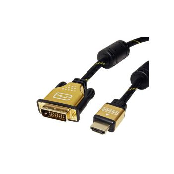 Roline GOLD DVI kabel, DVI-D (24+1) - HDMI Dual Link, M/M, UHD 4K, 2.0m, crno/zlatni