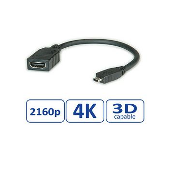 Roline VALUE HDMI High Speed kabel sa mrežom, TIP A (F) - TIP D (M), 0.15m