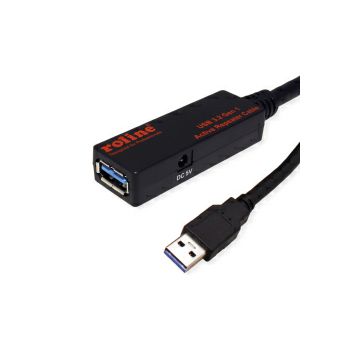 Roline USB3.2 Gen1 aktivni produžni kabel sa ponavljačem, 10m, crni