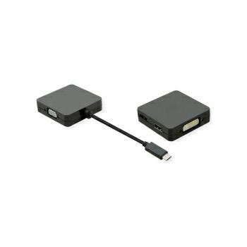 Roline VALUE adapter USB-C - VGA/DVI/HDMI/DP, M/F, 0.1m