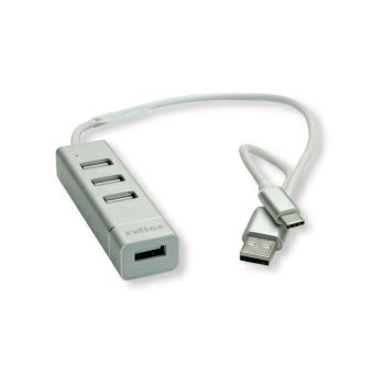 Roline Hub 4-porta USB2.0, USB Tip-A + USB-C kablovi, 0.3m