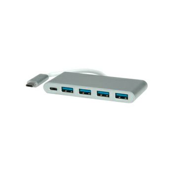 Roline Hub 4-porta USB3.0 + USB-C (PD), USB-C kabel, 0.1m