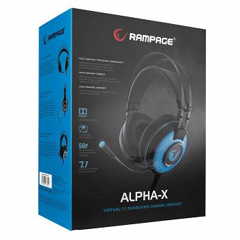 Slušalice RAMPAGE Alpha-X, mikrofon, LED, 7.1 Surround Sound, PC/PS4/PS5, plave