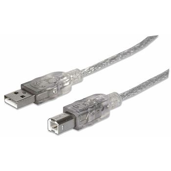 Kabel MANHATTAN, USB 2.0, USB-A (M) na USB-B (M), 3.0m, prozirno-srebrni (za printer)
