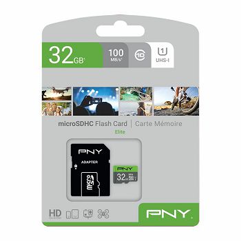 Memorijska kartica PNY MicroSDHC Elite, 32GB, klasa brzine U1, s adapterom