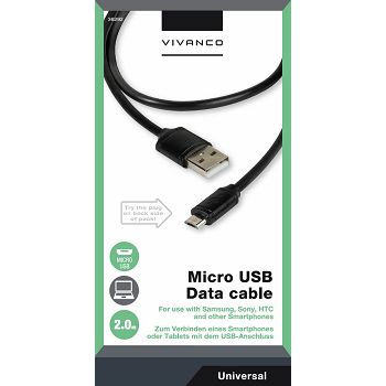 Kabel VIVANCO 36292, Micro-USB, 2 m, crni