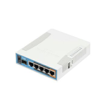 Mikrotik RB962UiGS-5HacT2HnT, hAP ac 720MHz CPU, 128MB RAM, 5×G-LAN, (2.4Ghz/5Ghz) 802.11b/g/n/ac, 3 chain, integrire antene, SFP, USB, plastično kućište, PSU, RouterOS L4