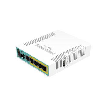 Mikrotik RB960PGS, hEX PoE, 800MHz CPU, 128MB RAM, 5×Gigabit LAN, (4×PoE izlaz), SFP, USB, RouterOS L4, plastično kućište, PSU