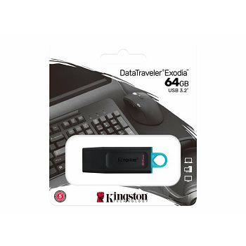 KINGSTON 64GB USB3.2 Gen1 DT Bk+Teal