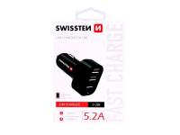 SWISSTEN punjač za auto, 3xUSB, 5.2A, 12-24V, crni - 03110009