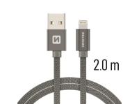 SWISSTEN kabel USB/Lightning, platneni, 3A, 2m, sivi - 03080034