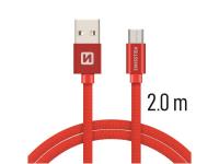 SWISSTEN kabel USB/microUSB, platneni, 3A, 2m, crveni - 03080043