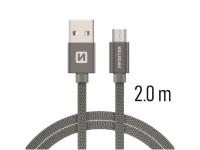 SWISSTEN kabel USB/microUSB, platneni, 3A, 2m, sivi - 03080046