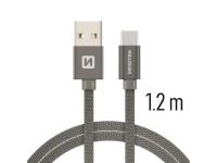 SWISSTEN kabel USB/USB-C, platneni, 3A, 1.2m, sivi - 03080054