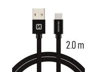 SWISSTEN kabel USB/USB-C, platneni, 3A, 2m, crni - 03080055