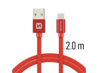 SWISSTEN kabel USB/USB-C, platneni, 3A, 2m, crveni - 03080056