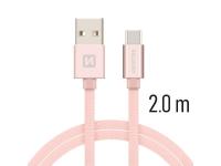 SWISSTEN kabel USB/USB-C, platneni, 3A, 2m, rozo/zlatni - 03080058