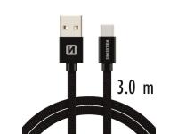 SWISSTEN kabel USB/USB-C, platneni, 3A, 3m, crni - 03080059