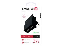 SWISSTEN punjač za AC220, 2xUSB, 3.1A, SMART IC, držač, crni - 03100019