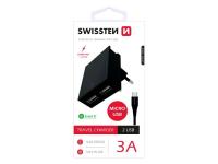 SWISSTEN punjač za AC220, 2xUSB, 3A, SMART IC, držač, crni + microUSB kabel - 03100024