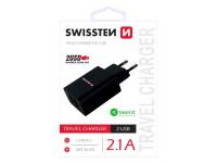 SWISSTEN punjač za AC220, 2xUSB, 2.1A, SMART IC, crni + LIGHTNING MFI kabel - 03100010