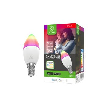 WOOX WiFi Smart LED RGB+CCT žarulja E14, 5W, 470lm, 2700K-6500K dimabilna, WooxHome app, glasovna kontrola - Alexa & Google Assistant (R9075)