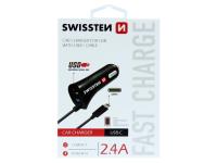 SWISSTEN punjač za auto, 1xUSB-C, 1xUSB + USB-C kabel, crni - 03110005