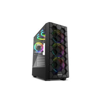 Sharkoon RGB HEX Midi Tower ATX kućište bez napajanja, prozirna bočna stranica, prednji/stražnji/gornji ventilatori 6×120mm, crno