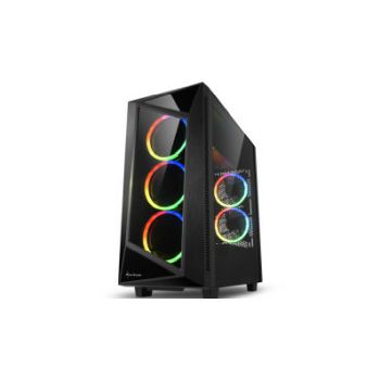 Sharkoon REV200 Midi Tower ATX kućište bez napajanja, prozirna bočna stranica, prednji/stražnji RGB ventilatori 5×120mm, crno