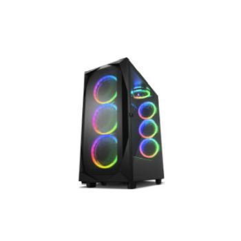 Sharkoon REV300 Midi Tower E-ATX kućište bez napajanja, prozirna bočna stranica, RGB ventilatori prednji 3×140/stražnji 3×120/gornji 1×120, crno