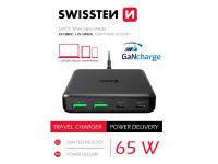 SWISSTEN punjač GaN 2x USB-C + 2x USB-A, 45W PowerDelivery, crni - 03030071