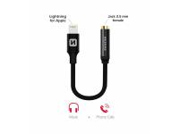 SWISSTEN kabel audio, platneni  LIGHTNING /3,5 ženski jack - 15cm crni - 03080111