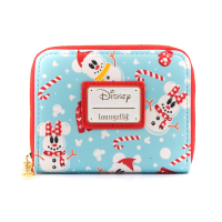 LOUNGEFLY DISNEY SEASONAL SNOWMAN MINNIE MICKEY AOP ZIP AROUND WALLET