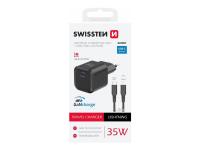 SWISSTEN punjač za AC220, GaN, 35W, 1xUSB-C, 3A, crni + Lightning kabel - 03100050