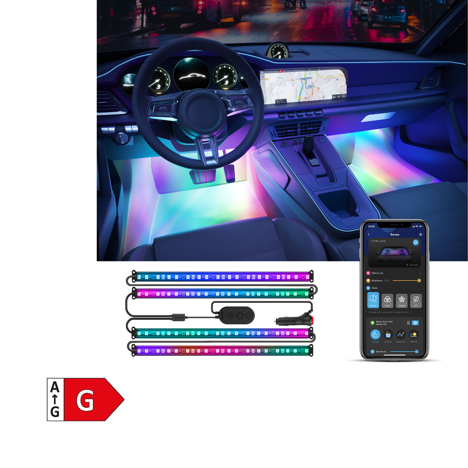 GOVEE RGBIC INTERIOR CAR LIGHTS WITHOUT REMOTE CONTROL
