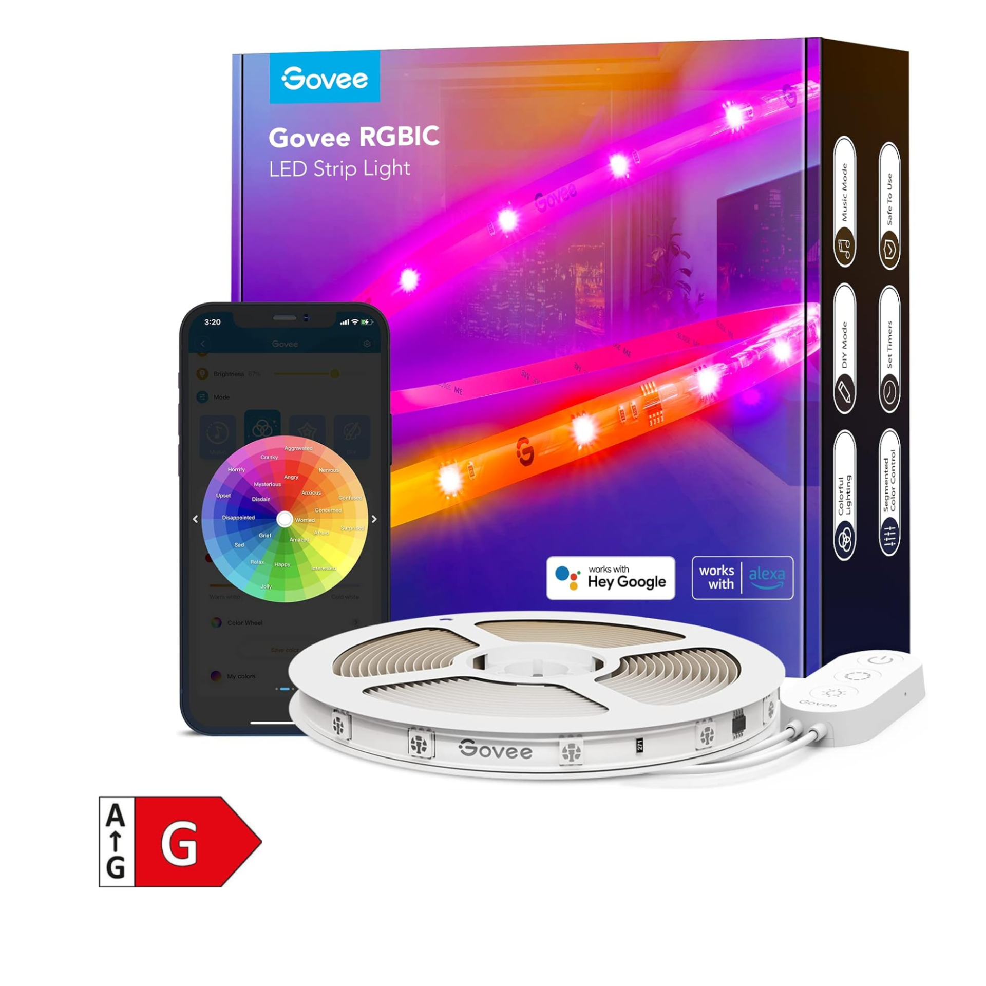 GOVEE RGBIC LED STRIP LIGHTS WITH PROTECTIVE COATING 5M