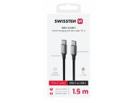 SWISSTEN kabel USB-C/USB-C, TEXTILE II, 3A, 60W, 480 Mb/s, 1,5m crno-sivi - 03080122
