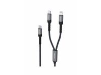 SWISSTEN kabel 2u1 USB-C/USB-C+Lightn, 100W, 54w+20w, 1,5m tekstil crni - 03050104
