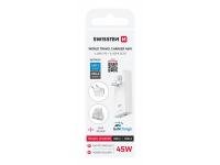 SWISSTEN punjač za AC100-240, UK-SAD-EU, GaN, USB-C + USB-A 45W izmjenjiv - 03100059