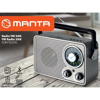 Radio prijemnik MANTA RDI-FM3AN, radio FM, USB, microSD, DC, baterija, srebrni
