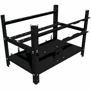 Mining Rig frame Akyga AKM061 6x GPU, 4x Fan mounts, 2x PSU mounts, I/O Button, Galvanized steel, Black