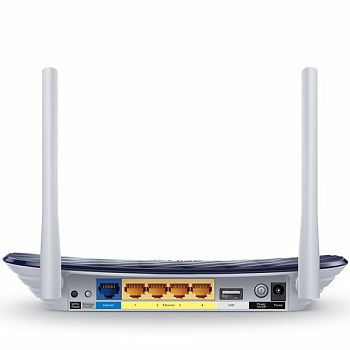 TP-LINK AC750 Dual Band Wireless Router, Mediatek, 433Mbps at 5GHz + 300Mbps at 2.4GHz, 802.11ac/a/b/g/n,1 10/100M WAN + 4 10/100M LAN, Wireless On/Off, 2 fixed antennas