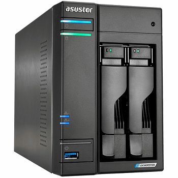 ASUSTOR Lockerstor 2-Bay NAS, Intel Quad-Core, 4GB DDR4 SODIMM , M.2 Slots (2280 NVMe SSD) x2, 2.5 GbE x 2, USB 3.2 Gen 1 x 3, WOW/WOL, AES-NI HW encryption, MyArchive, SSD Caching, Snapshot, 3yrs