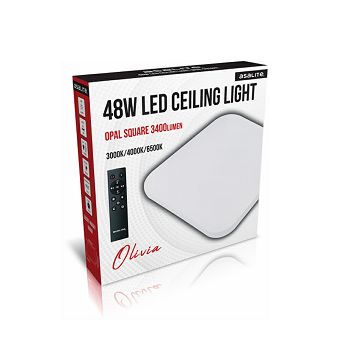 Ceiling LED light, square, 48W OPAL + remote control