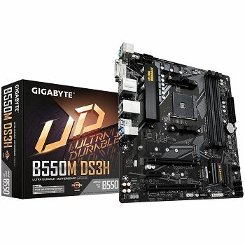 GIGABYTE B550 DS3H AM4 4 x DDR4 PCIe 3.0 2 x M.2 4 x SATA 1 x DVI-D port 1 x DisplayPort 1 x HDMI port Micro ATX