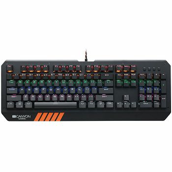 CANYON Wired multimedia gaming keyboard with lighting effect, 108pcs rainbow LED, Numbers 104keys, EN double injection layout, cable length 1.8M